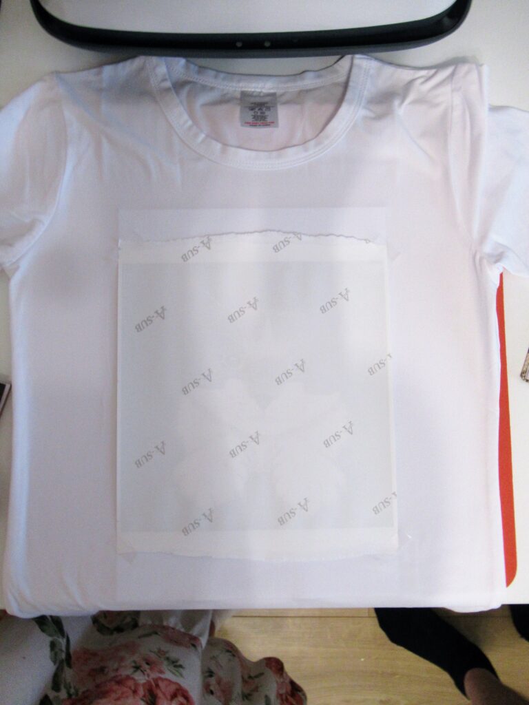 sublimation image laid face down on t-shirt